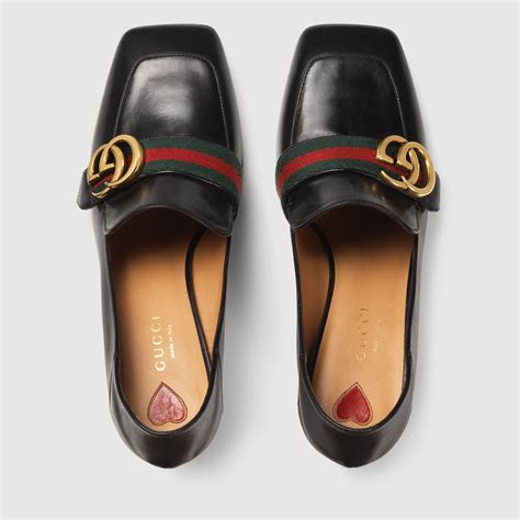 gucci leather mid-heel loafer ราคา|ผู้หญิง .